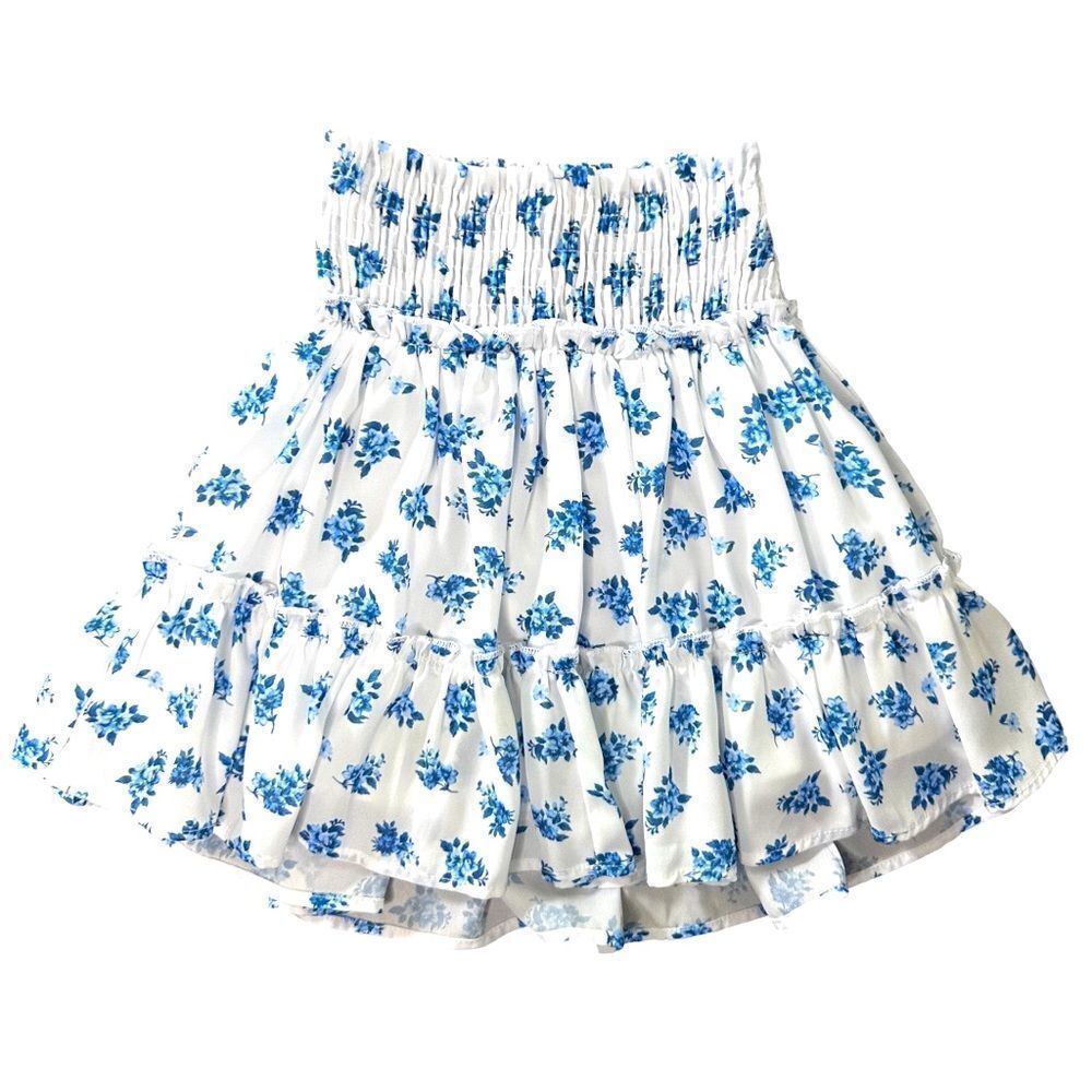 ALTAR’D State White and Blue floral print ruffle Women’s XS